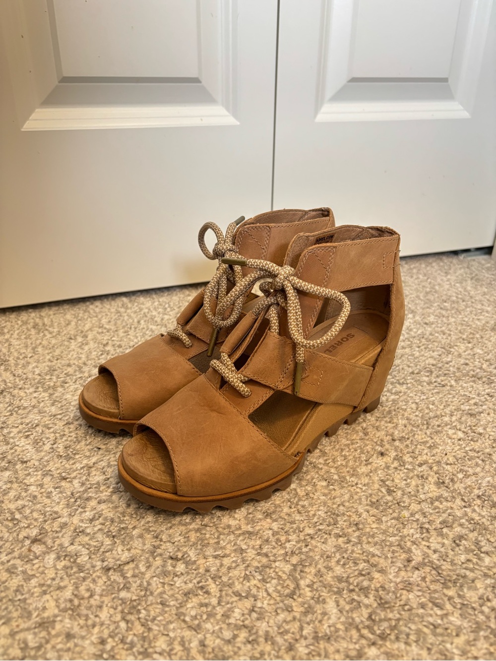 Sorel Tan Lace-Up Wedge Sandals